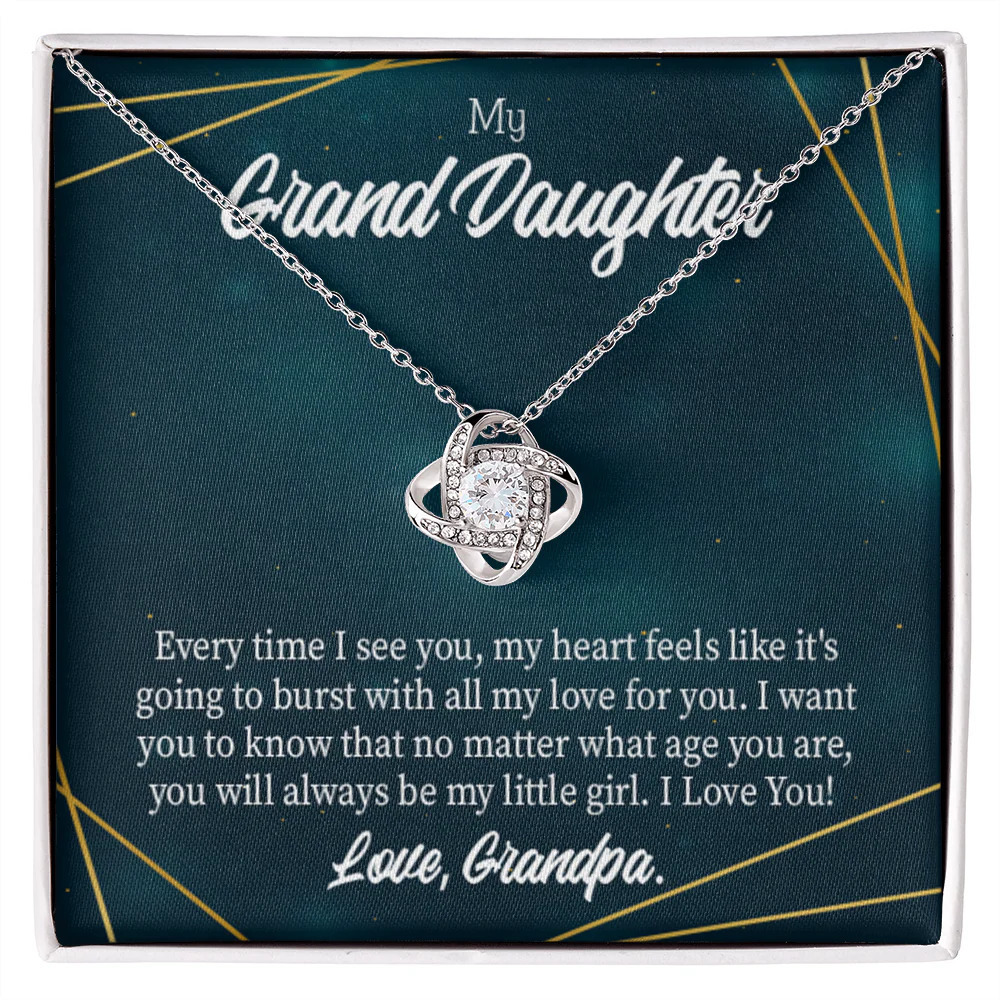 Granddaughter Grandpa Loves Infinity Knot CZ Necklace Silver Tone Standard Box